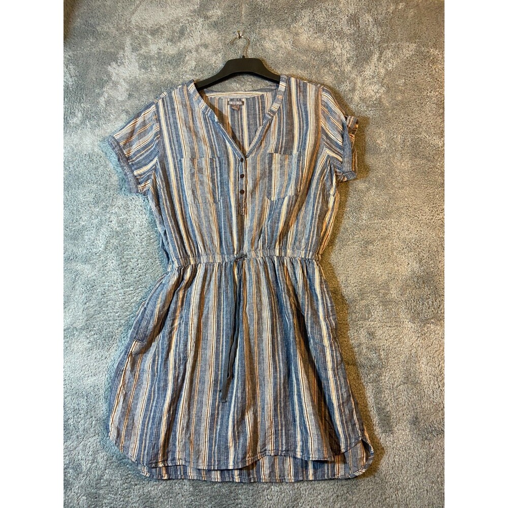 Falls Creek Linen Blend Jumper Dress Striped Pockets Waist Tie Womens XL - Picture 2 of 8